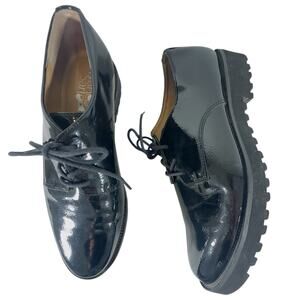 Franco Sarto Conroe Black Faux Patent Leather Lug Sole Oxford Shoe Women 7.5